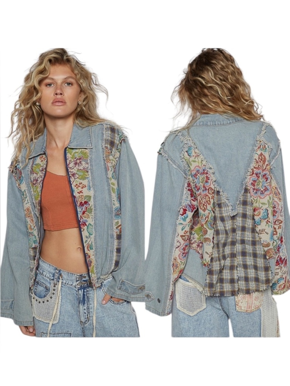 Pol Cotton Denim patchwork long sleeve jacket.
